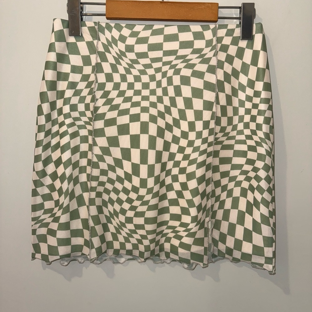 Green and White Checkered Women's Skirt